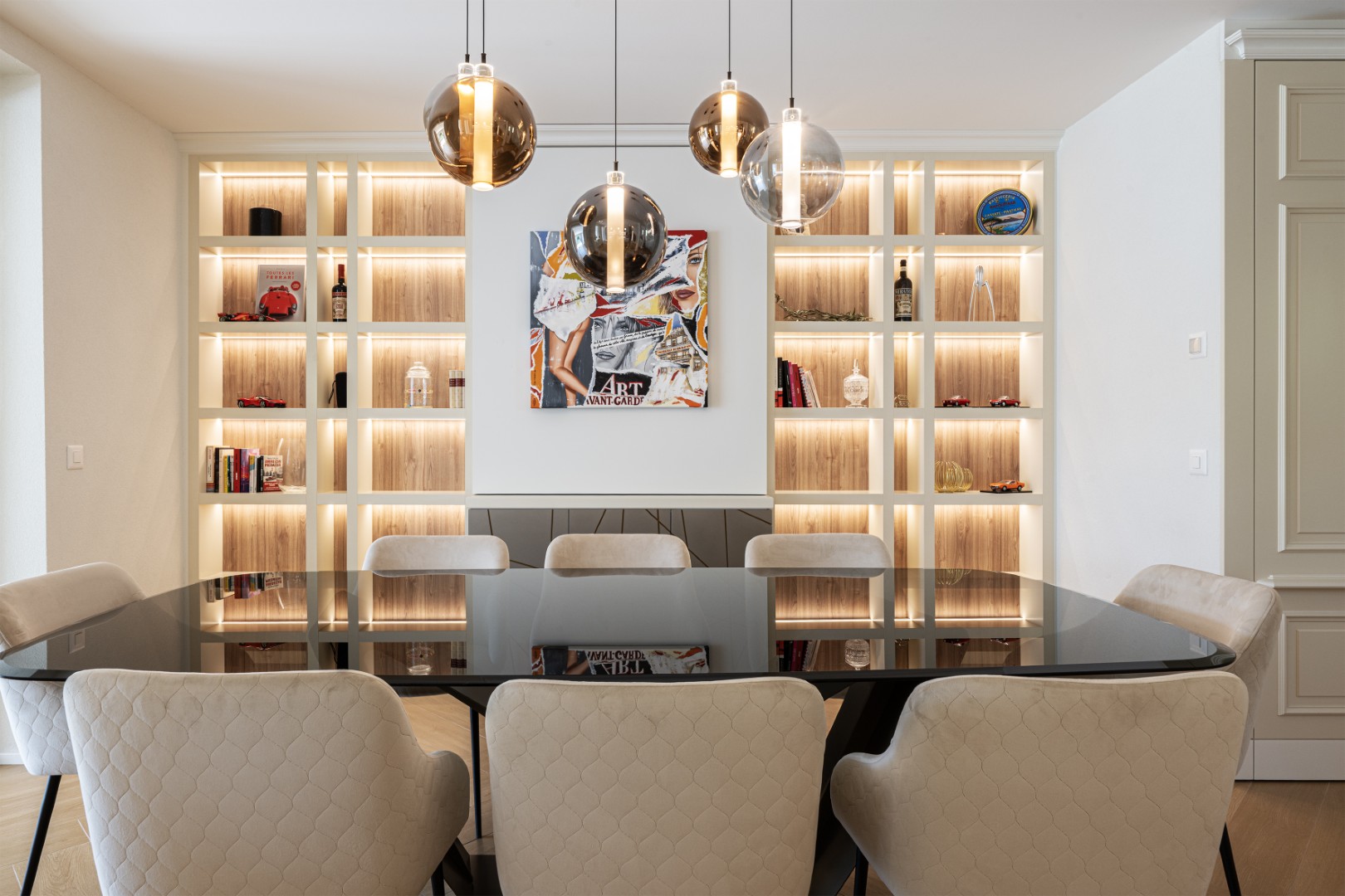 salle a manger detail bibliotheque menuiserie suarato lausanne