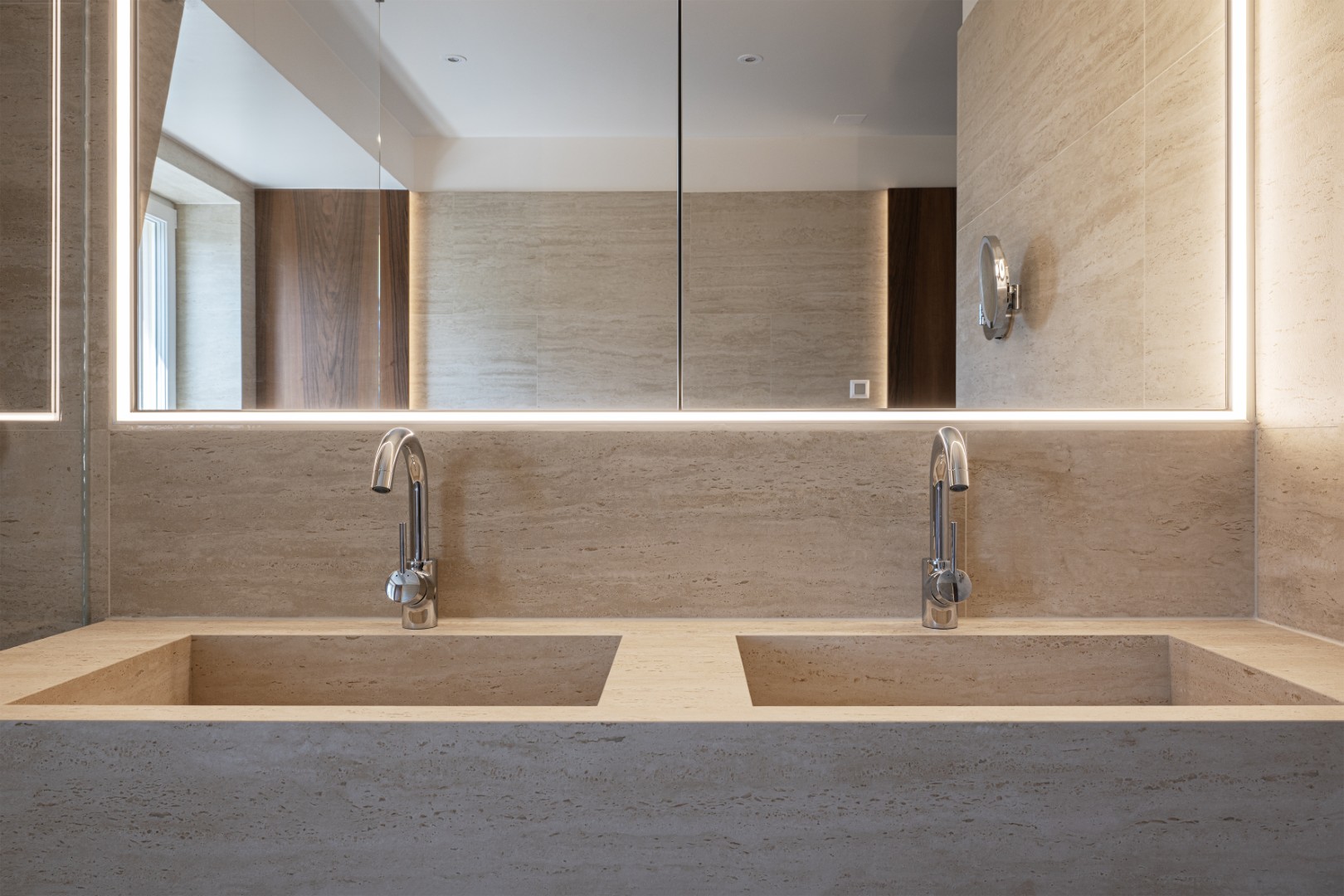 Suarato Salle De Bain Double Vasque Plan Pierre Miroir Led